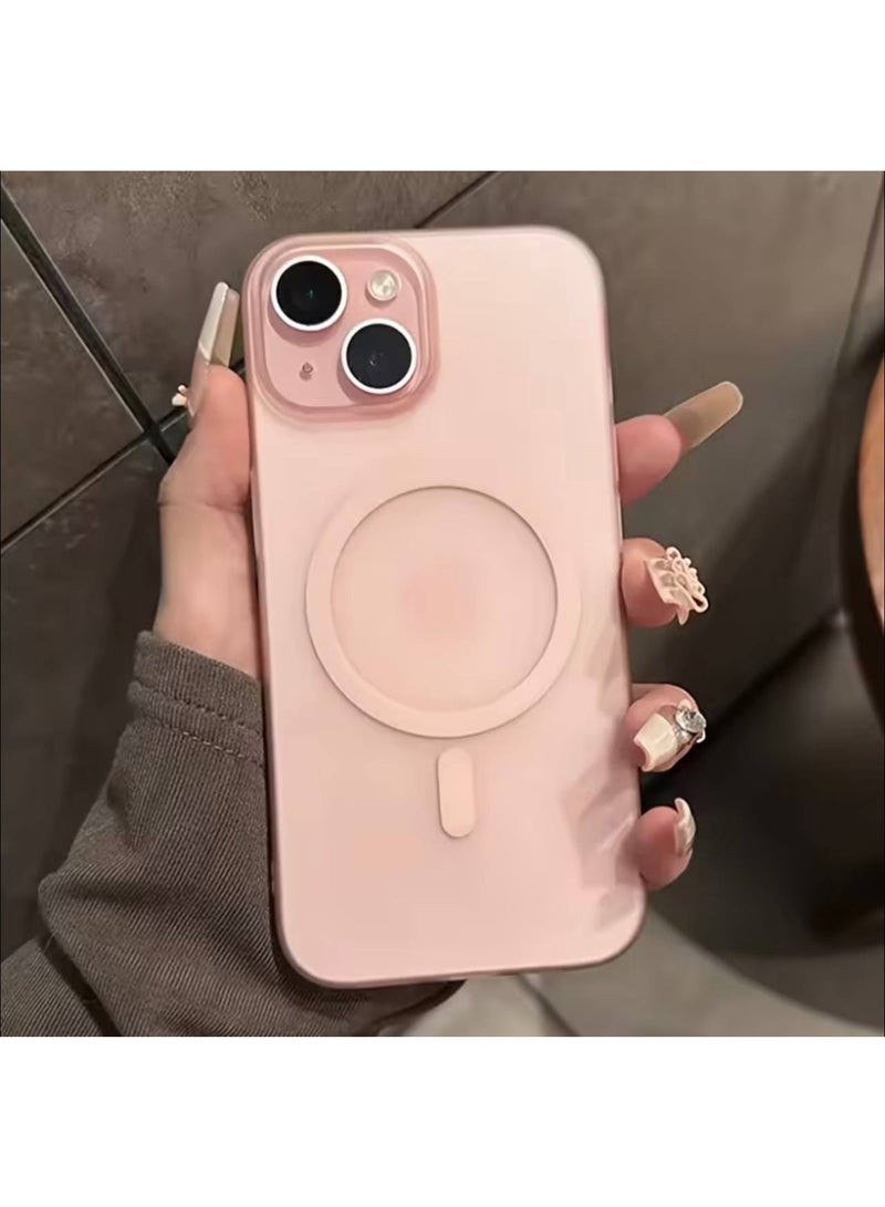 Magsafe Luxury Matte Case for iPhone 15 Pro, Slim Magnetic Shockproof Cover | Pink